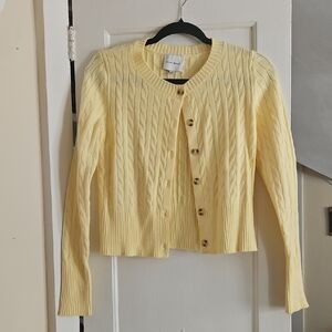 Soft Yellow Cable Knit Cardigan
